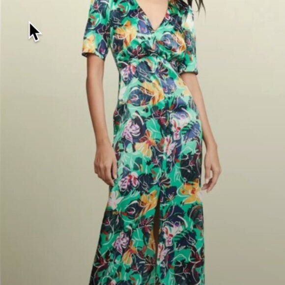 Saloni Eden Green Floral Silk Midi Dress - Picture 1 of 10